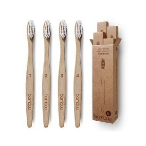 Bamboo Toothbrush [Family Pack of 4-Numbered] - Eco Friendly Wooden Toothbrushes