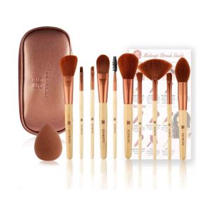 bamboo makeup brushes gift set 10 pieces beauty sponge